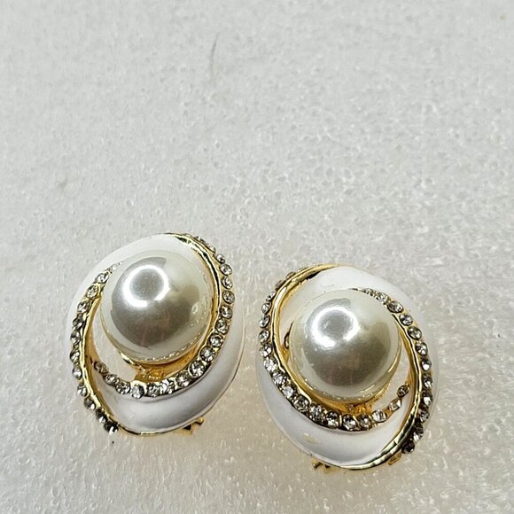 White Pearl and Crystal Earrings - Picture 2 of 5